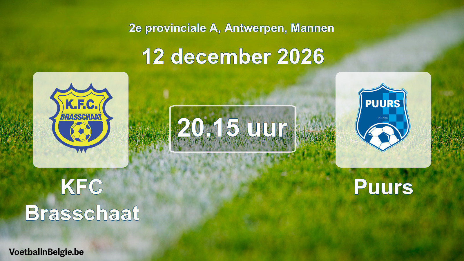Geplande wedstrijd mannenvoetbal: KFC Brasschaat - Puurs (12 december 2026)