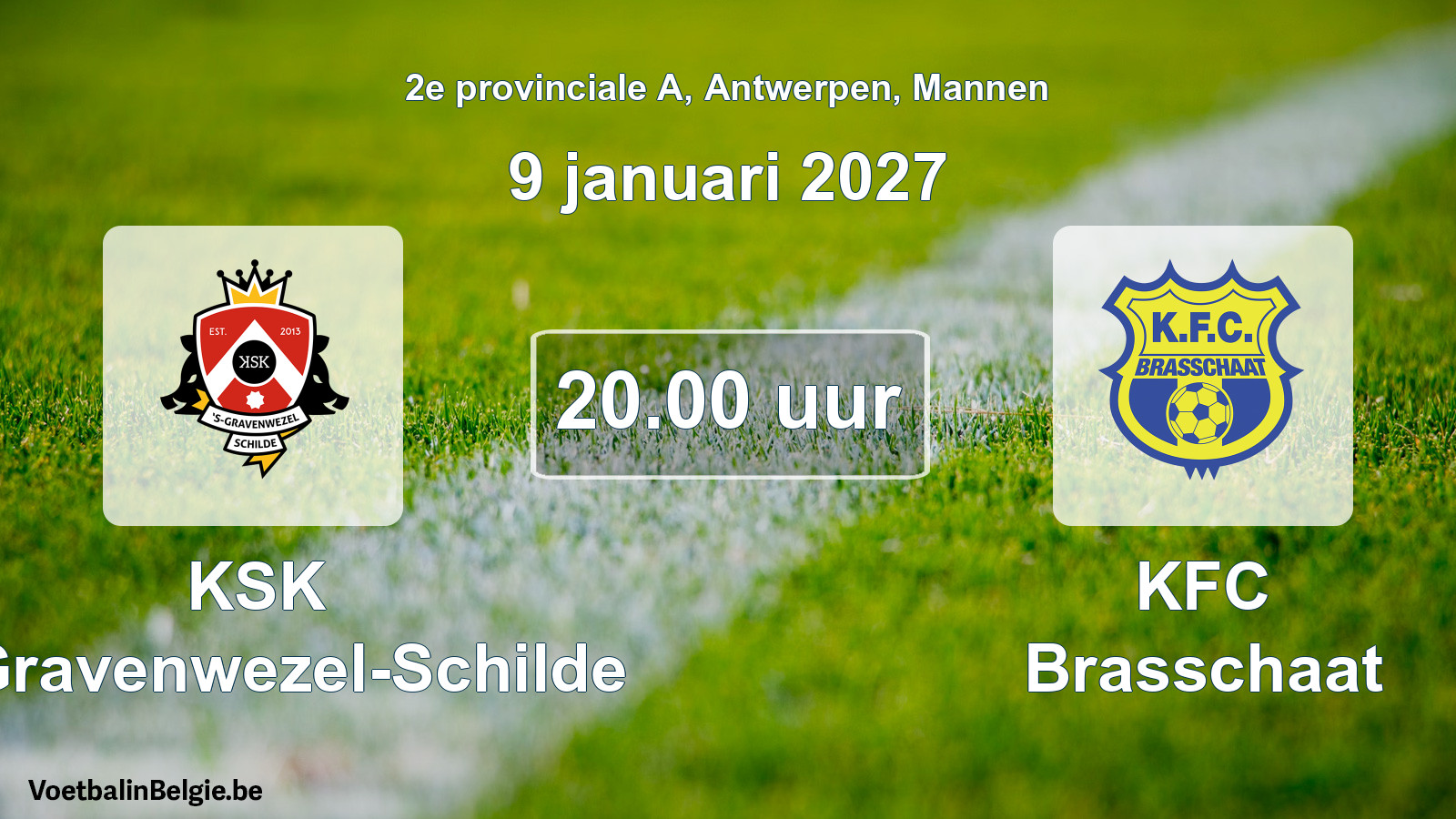 Geplande wedstrijd mannenvoetbal: KSK 's-Gravenwezel-Schilde - KFC Brasschaat (9 januari 2027)