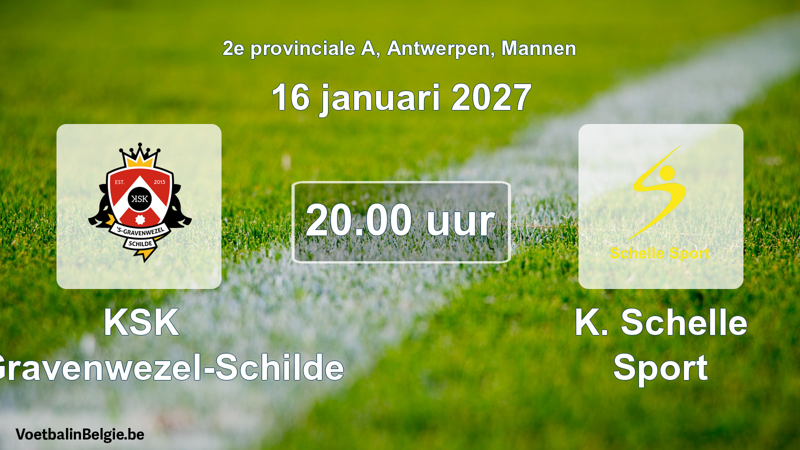 Geplande wedstrijd mannenvoetbal: KSK 's-Gravenwezel-Schilde - K. Schelle Sport (16 januari 2027)