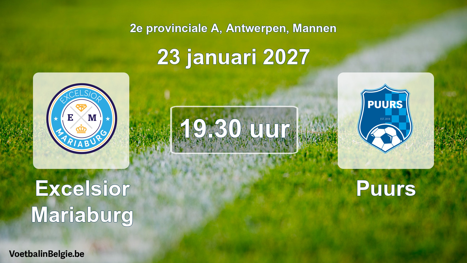 Geplande wedstrijd mannenvoetbal: Excelsior Mariaburg - Puurs (23 januari 2027)