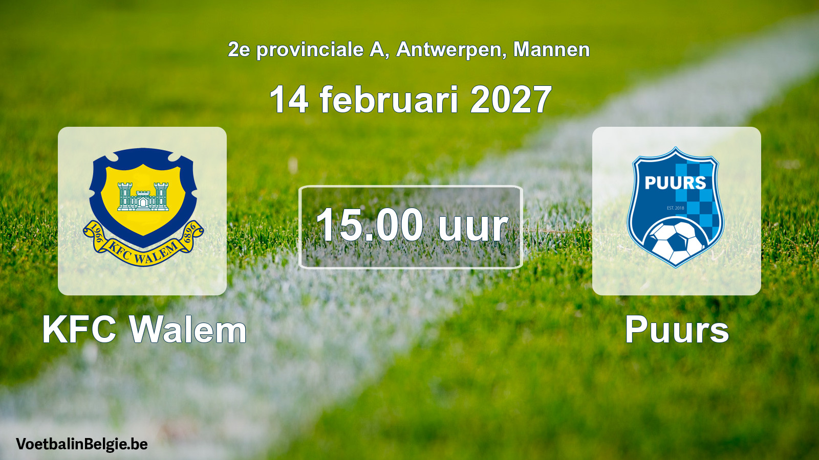 Geplande wedstrijd mannenvoetbal: KFC Walem - Puurs (14 februari 2027)
