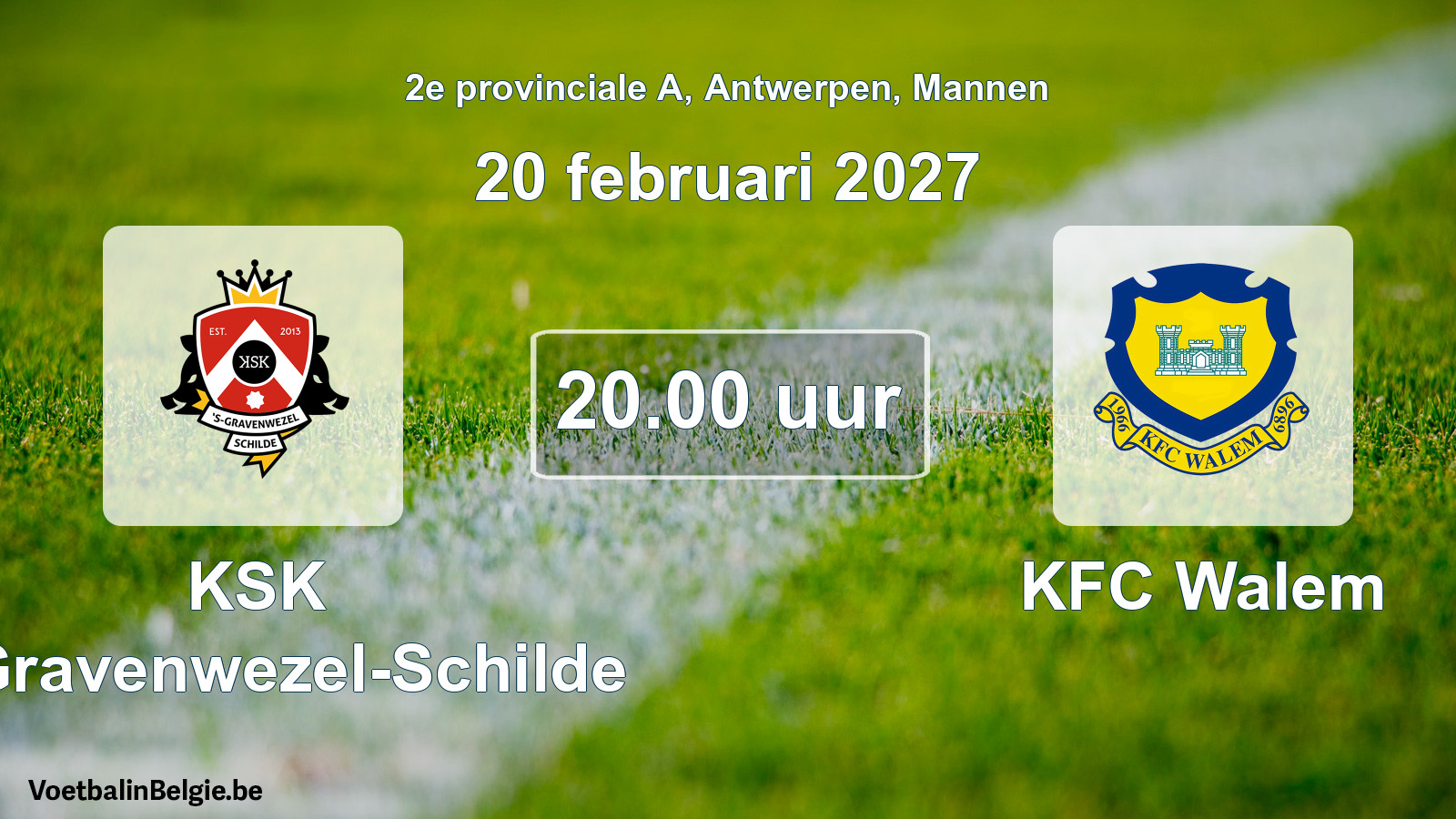 Geplande wedstrijd mannenvoetbal: KSK 's-Gravenwezel-Schilde - KFC Walem (20 februari 2027)