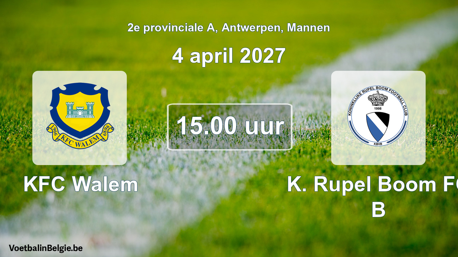 Geplande wedstrijd mannenvoetbal: KFC Walem - K. Rupel Boom FC B (4 april 2027)