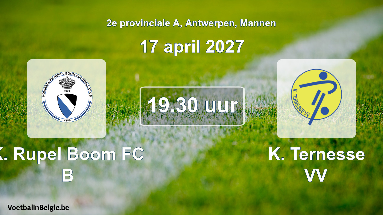 Geplande wedstrijd mannenvoetbal: K. Rupel Boom FC B - K. Ternesse VV (17 april 2027)