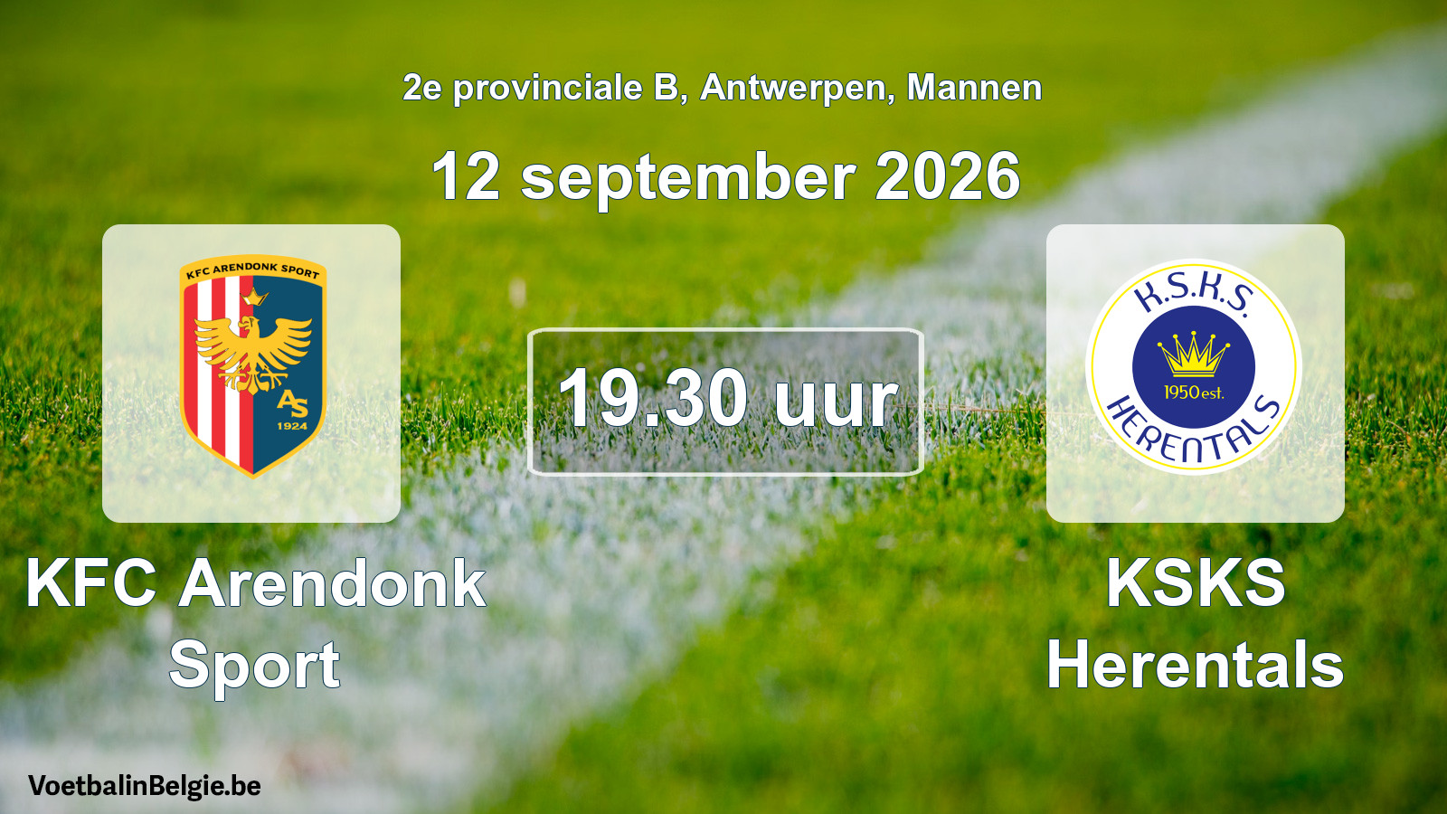 Geplande wedstrijd mannenvoetbal: KFC Arendonk Sport - KSKS Herentals (12 september 2026)