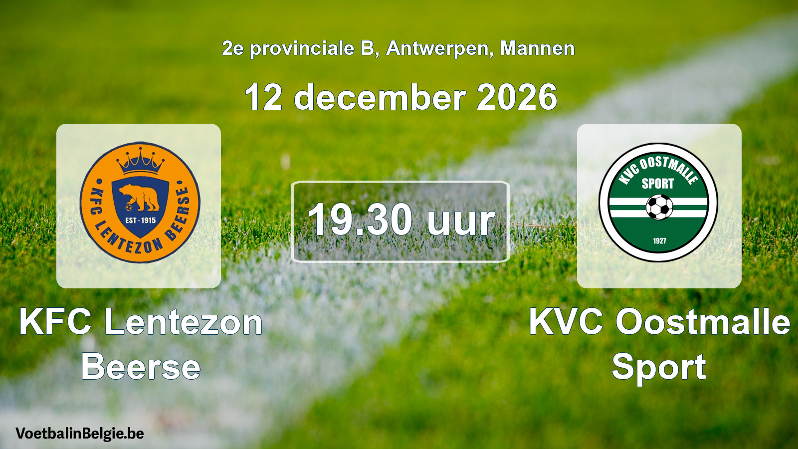 Geplantes Spiel männer-Fußball: KFC Lentezon Beerse - KVC Oostmalle Sport (12 Dezember 2026)