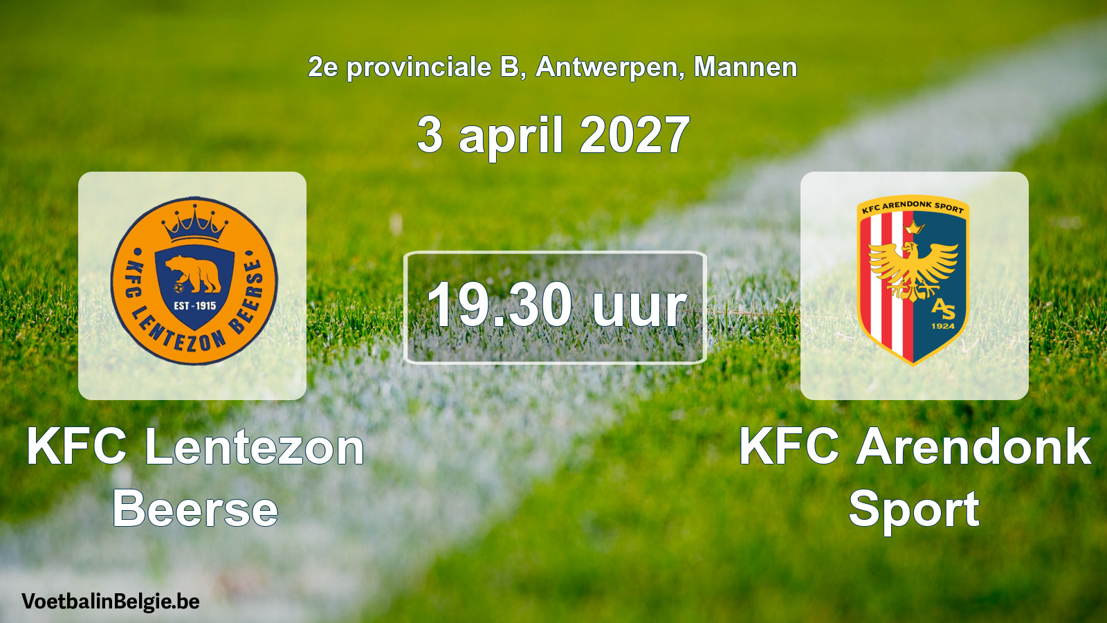 Geplantes Spiel männer-Fußball: KFC Lentezon Beerse - KFC Arendonk Sport (3 April 2027)