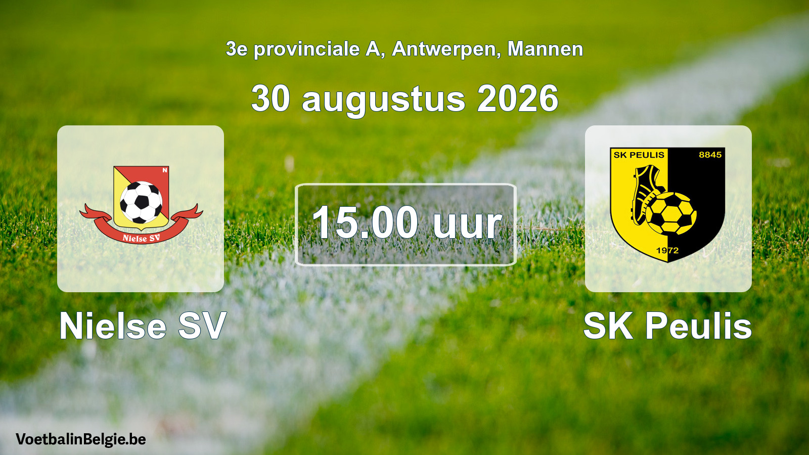 Geplande wedstrijd mannenvoetbal: Nielse SV - SK Peulis (30 augustus 2026)