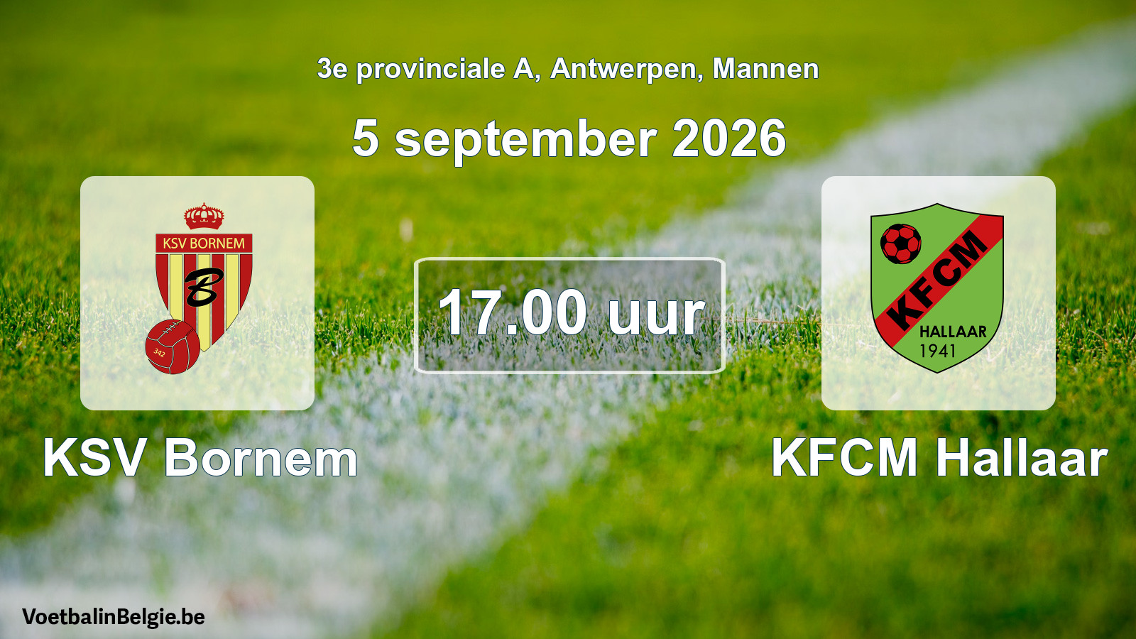 Geplande wedstrijd mannenvoetbal: KSV Bornem - KFCM Hallaar (5 september 2026)
