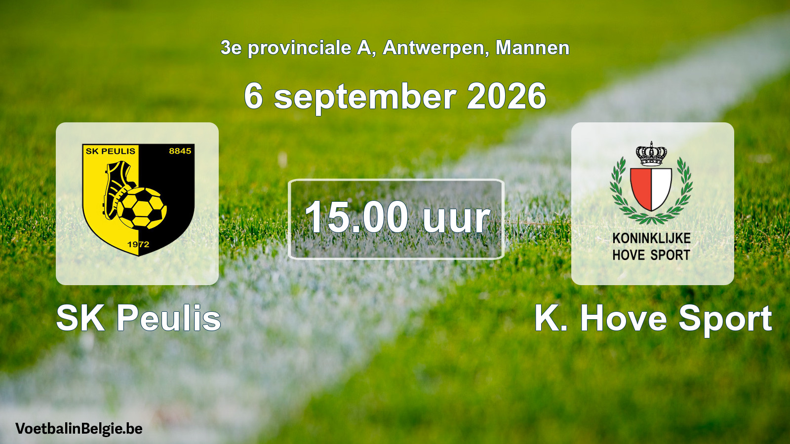 Geplande wedstrijd mannenvoetbal: SK Peulis - K. Hove Sport (6 september 2026)
