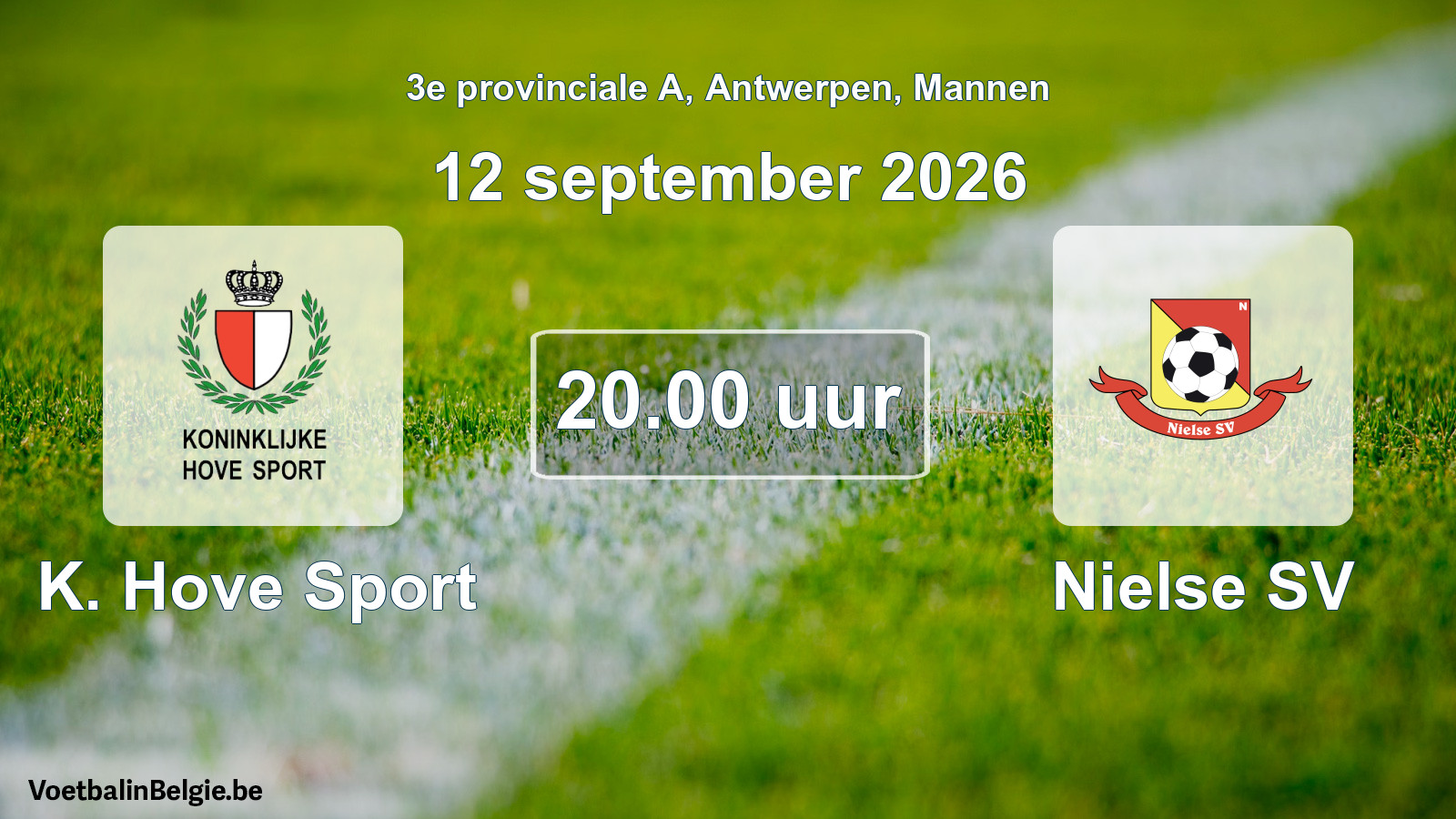 Geplande wedstrijd mannenvoetbal: K. Hove Sport - Nielse SV (12 september 2026)