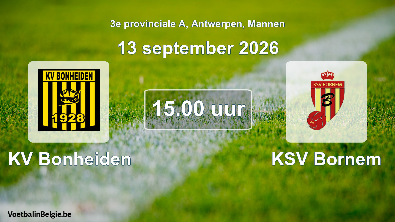 Geplande wedstrijd mannenvoetbal: KV Bonheiden - KSV Bornem (13 september 2026)