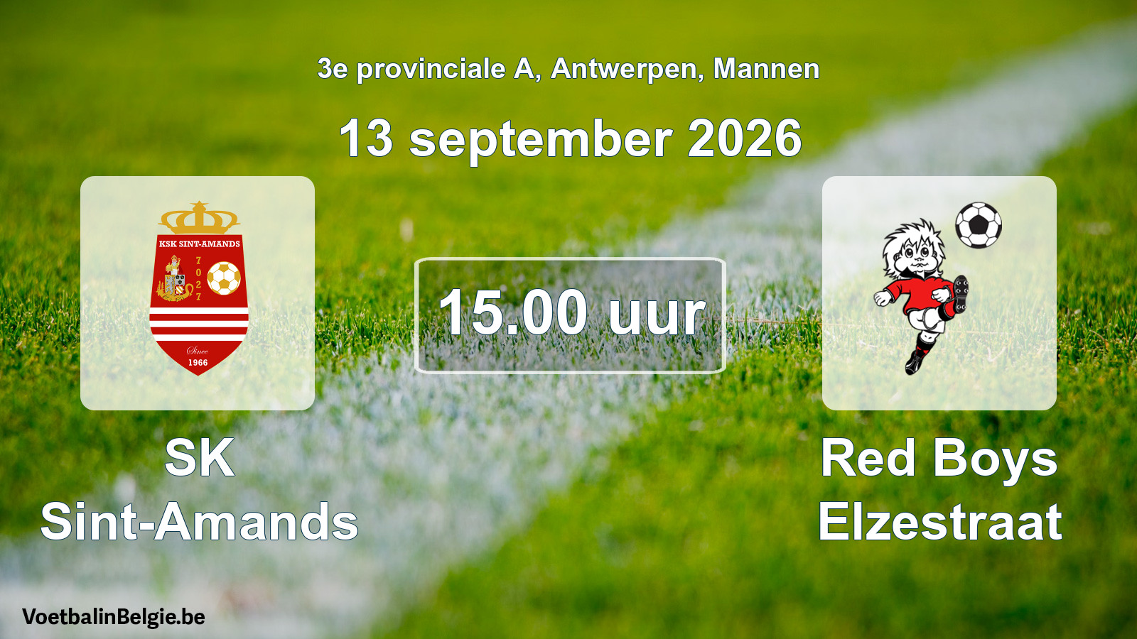 Geplande wedstrijd mannenvoetbal: SK Sint-Amands - Red Boys Elzestraat (13 september 2026)