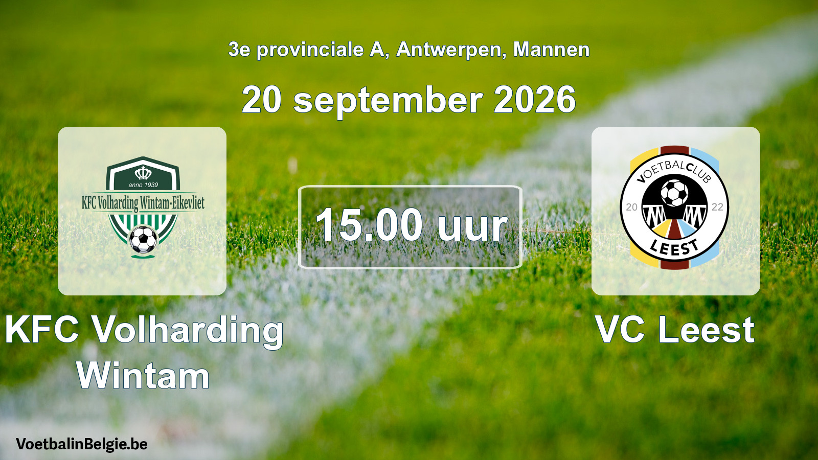 Geplande wedstrijd mannenvoetbal: KFC Volharding Wintam - VC Leest (20 september 2026)