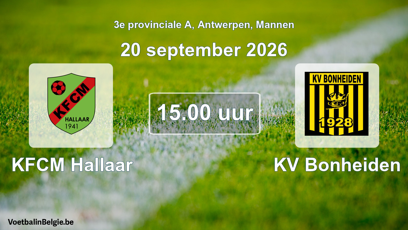 Geplande wedstrijd mannenvoetbal: KFCM Hallaar - KV Bonheiden (20 september 2026)