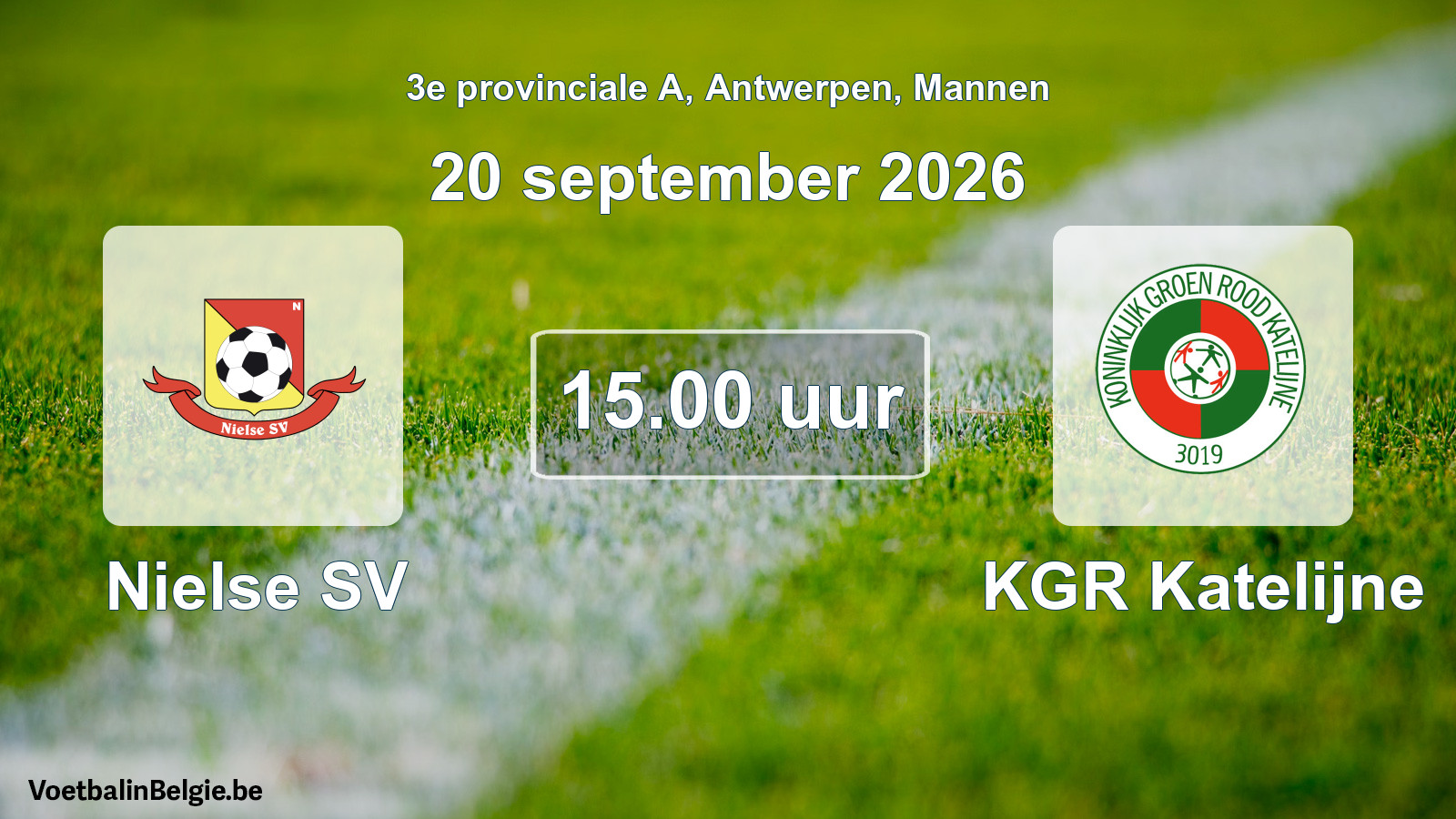 Geplande wedstrijd mannenvoetbal: Nielse SV - KGR Katelijne (20 september 2026)