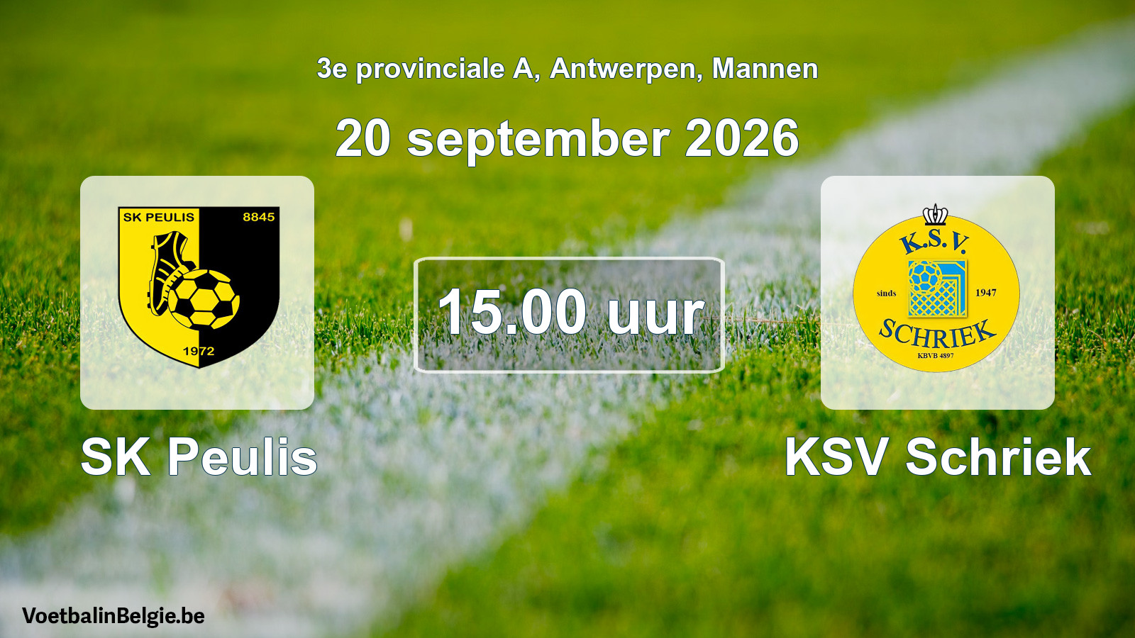 Geplande wedstrijd mannenvoetbal: SK Peulis - KSV Schriek (20 september 2026)
