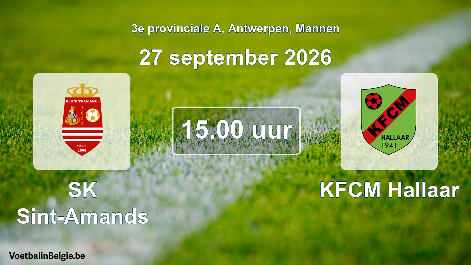 Geplande wedstrijd mannenvoetbal: SK Sint-Amands - KFCM Hallaar (27 september 2026)
