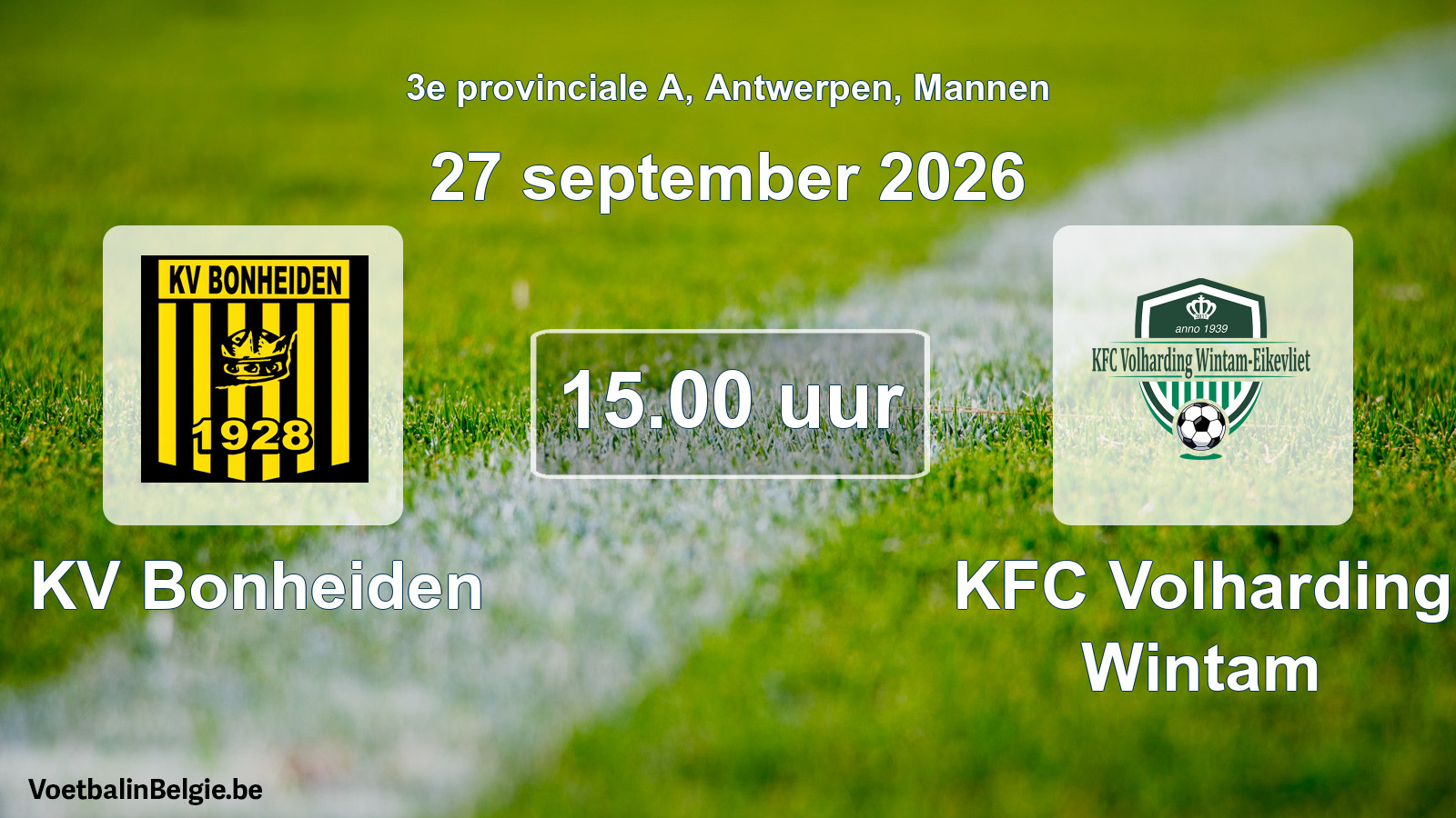 Geplande wedstrijd mannenvoetbal: KV Bonheiden - KFC Volharding Wintam (27 september 2026)