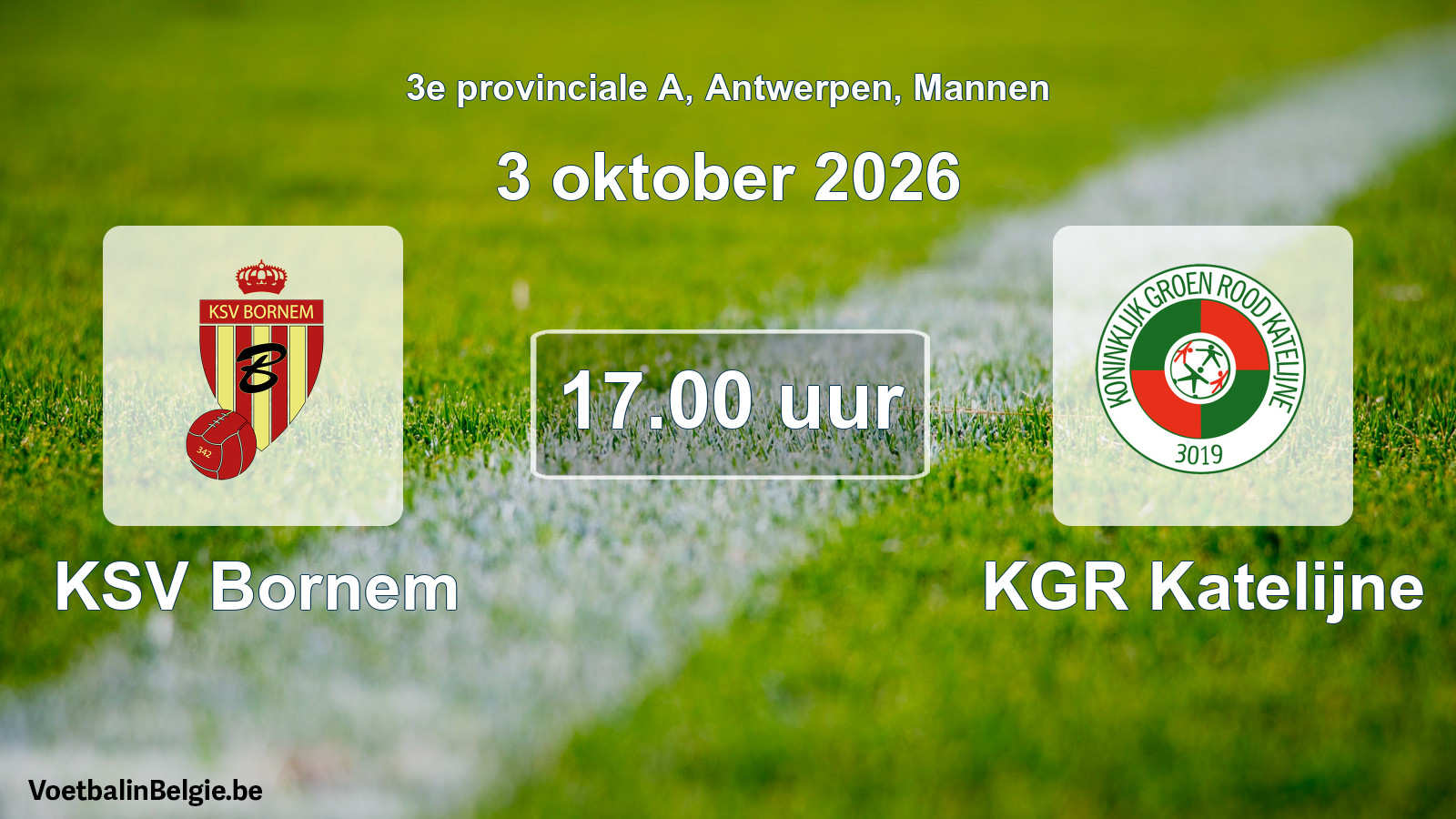 Geplande wedstrijd mannenvoetbal: KSV Bornem - KGR Katelijne (3 oktober 2026)