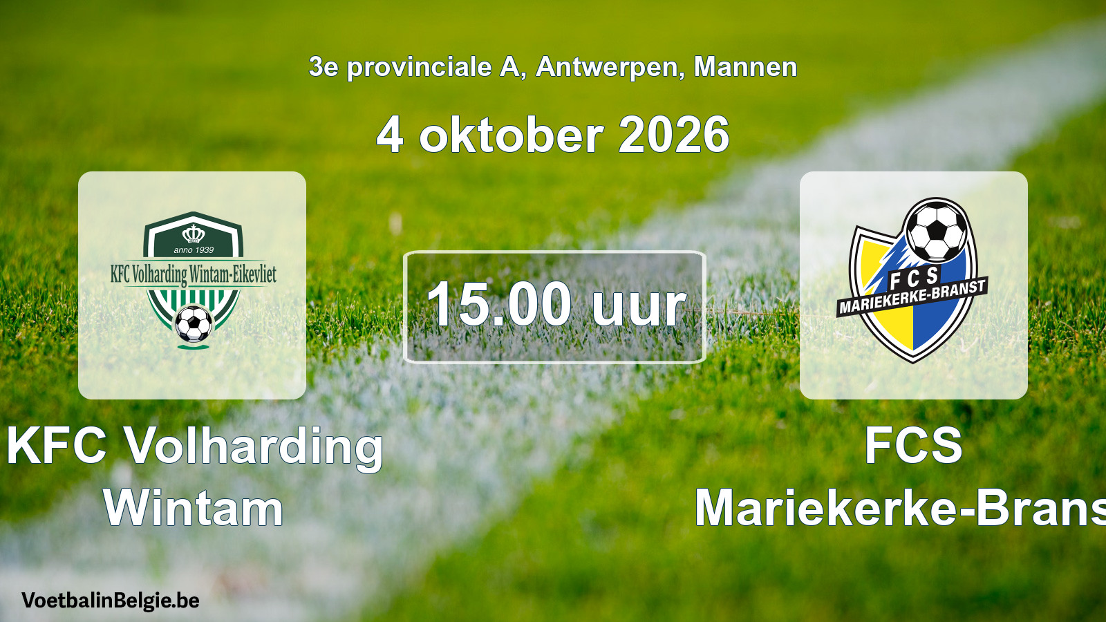 Geplande wedstrijd mannenvoetbal: KFC Volharding Wintam - FCS Mariekerke-Branst (4 oktober 2026)