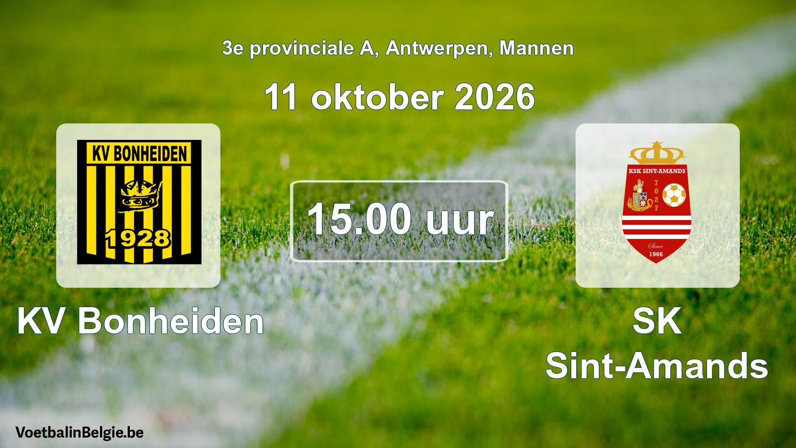 Geplande wedstrijd mannenvoetbal: KV Bonheiden - SK Sint-Amands (11 oktober 2026)