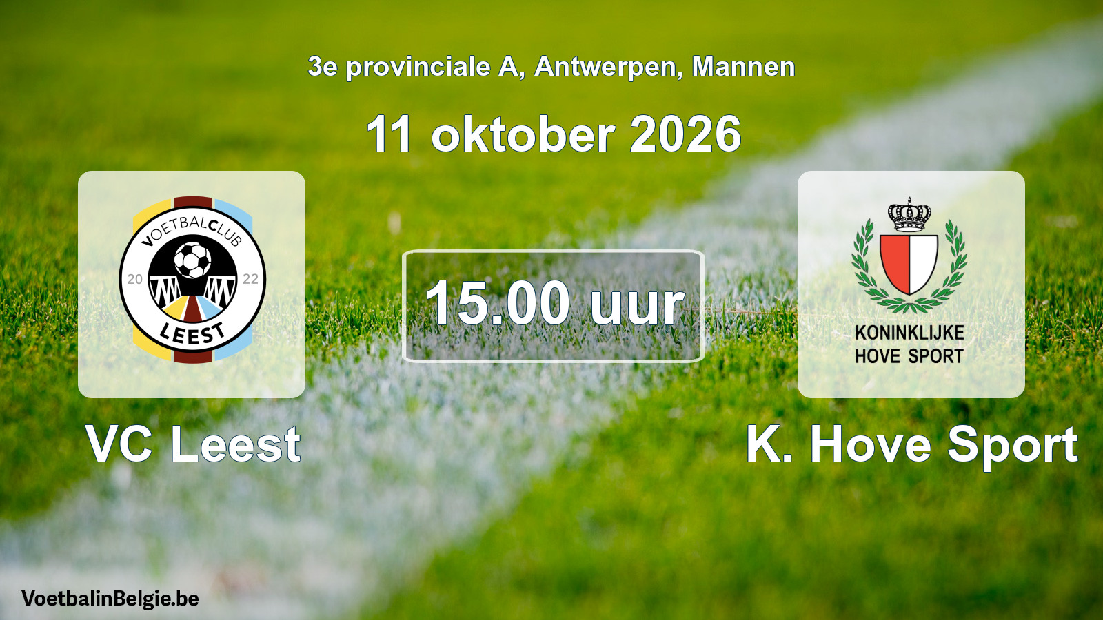 Geplande wedstrijd mannenvoetbal: VC Leest - K. Hove Sport (11 oktober 2026)