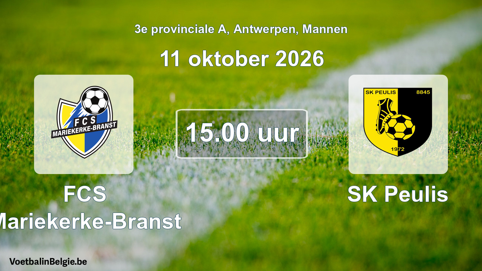 Geplande wedstrijd mannenvoetbal: FCS Mariekerke-Branst - SK Peulis (11 oktober 2026)