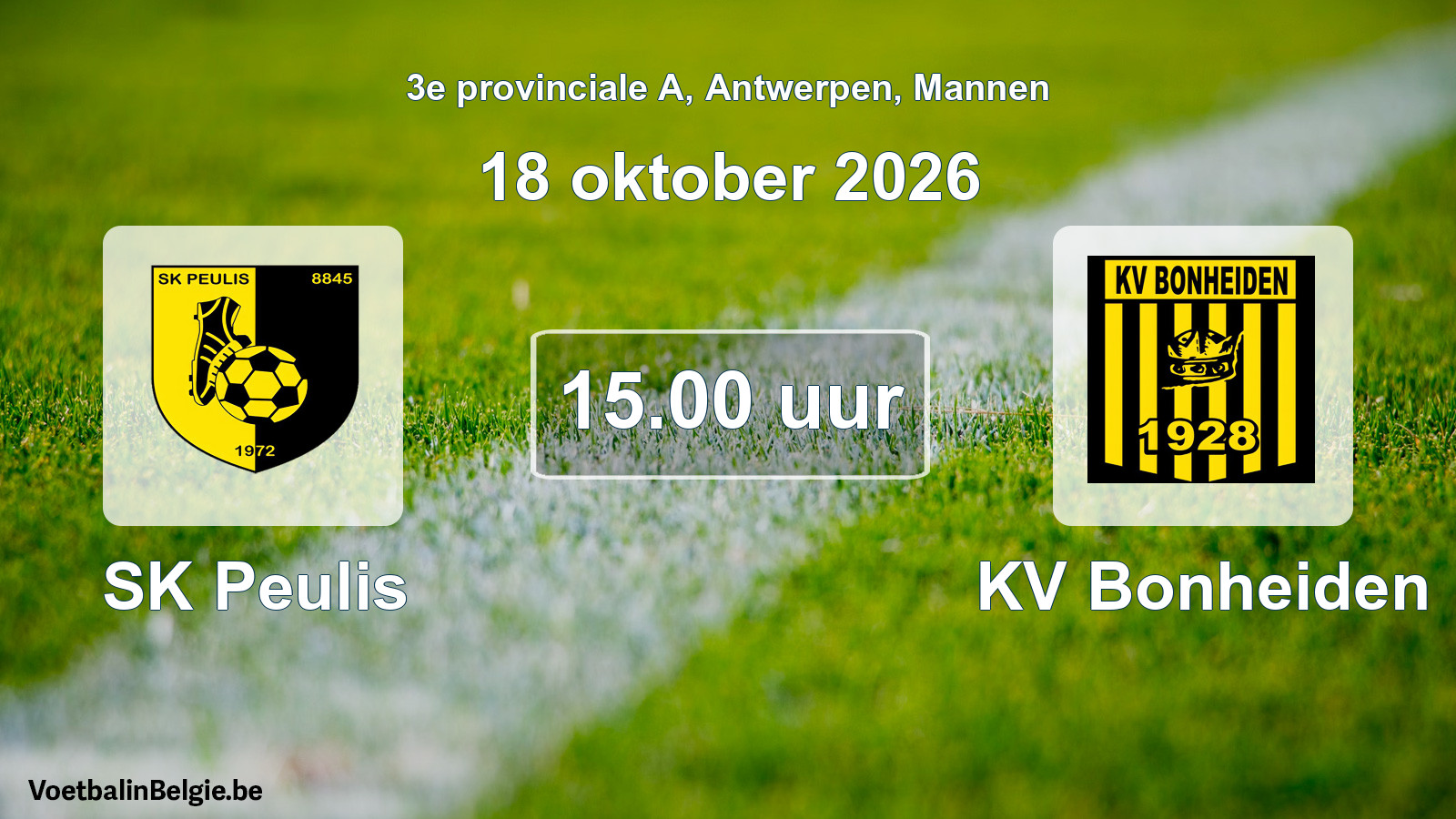Geplande wedstrijd mannenvoetbal: SK Peulis - KV Bonheiden (18 oktober 2026)
