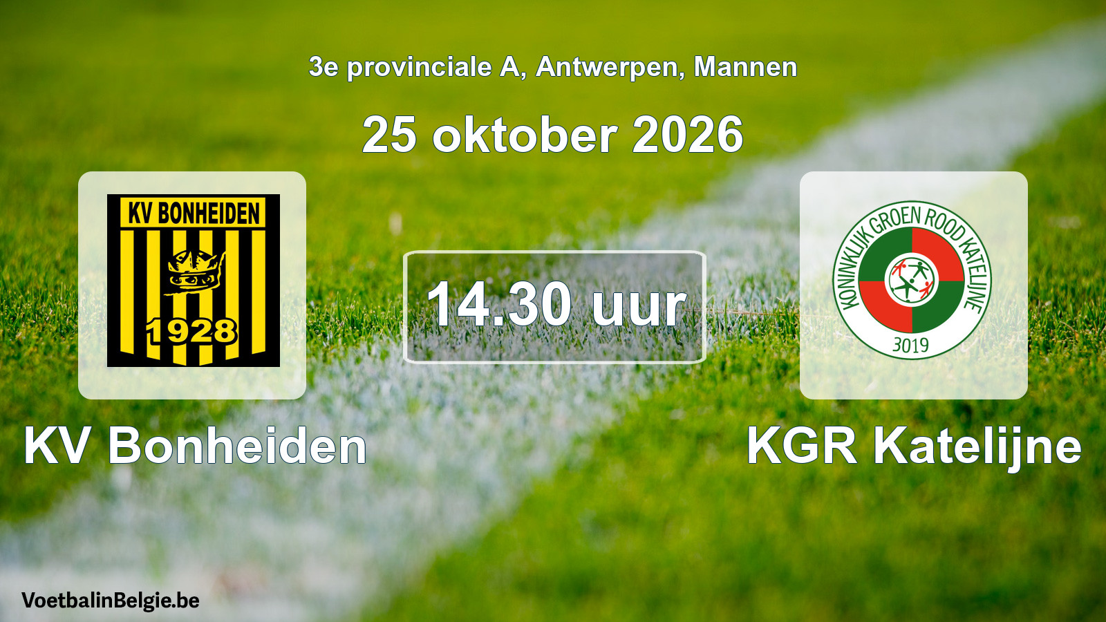 Geplande wedstrijd mannenvoetbal: KV Bonheiden - KGR Katelijne (25 oktober 2026)