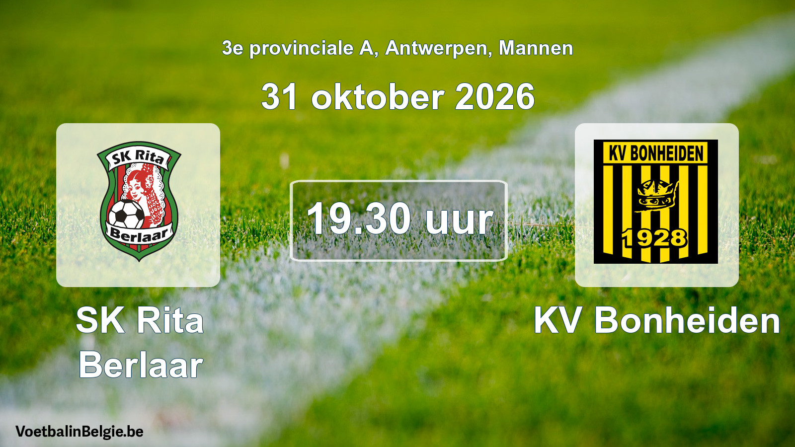 Geplande wedstrijd mannenvoetbal: SK Rita Berlaar - KV Bonheiden (31 oktober 2026)