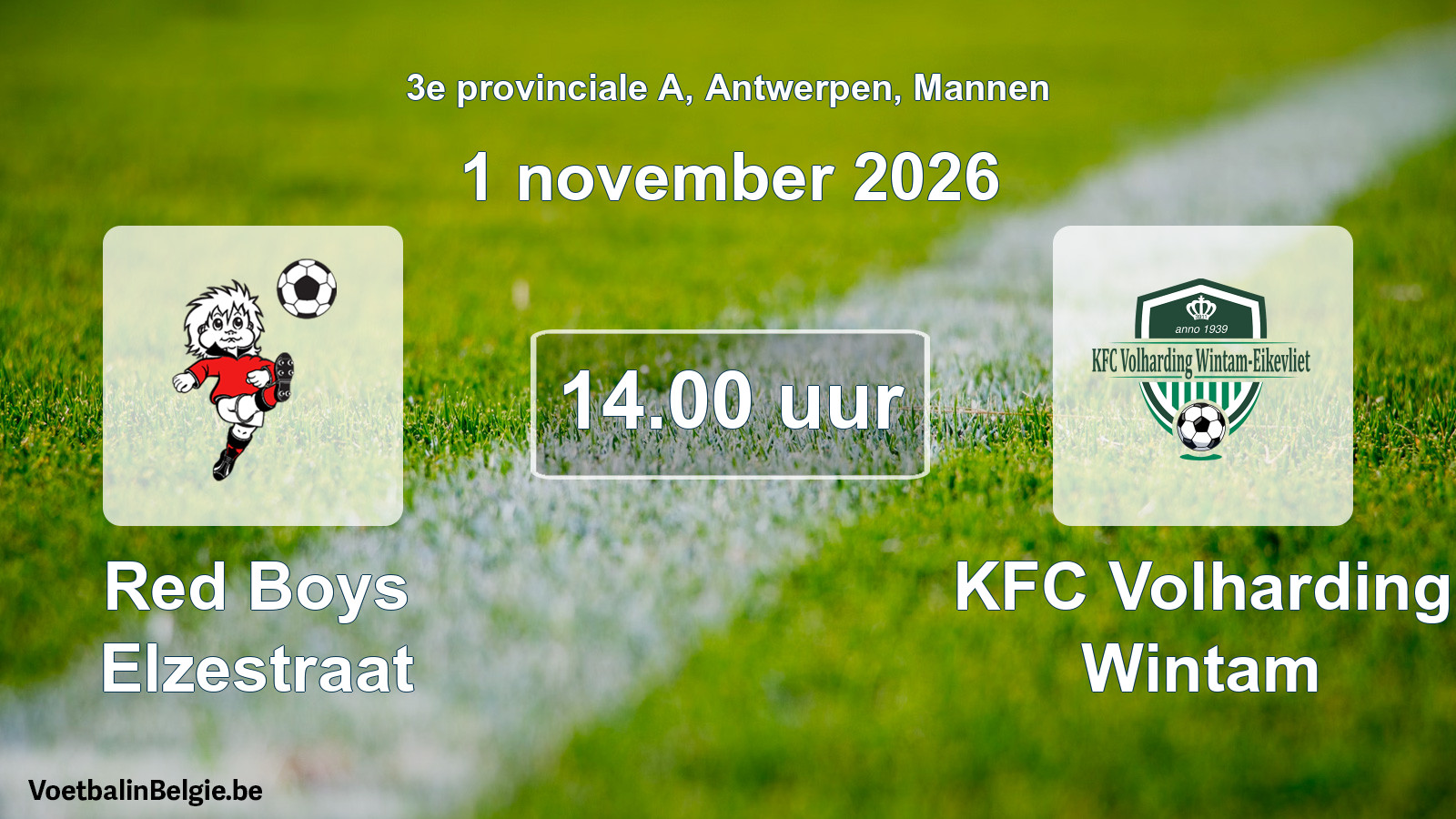 Geplande wedstrijd mannenvoetbal: Red Boys Elzestraat - KFC Volharding Wintam (1 november 2026)