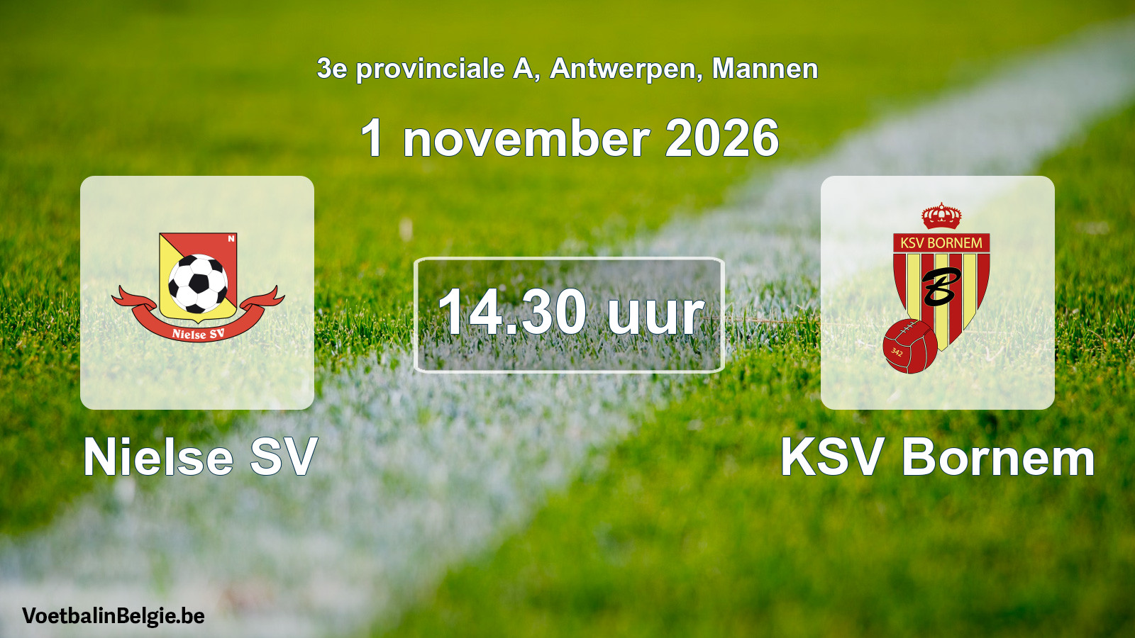 Geplande wedstrijd mannenvoetbal: Nielse SV - KSV Bornem (1 november 2026)