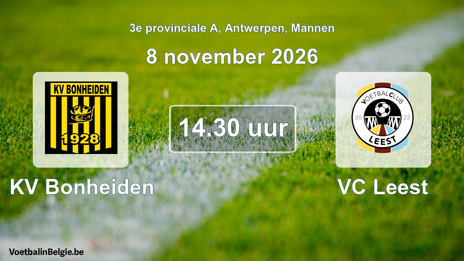 Geplande wedstrijd mannenvoetbal: KV Bonheiden - VC Leest (8 november 2026)