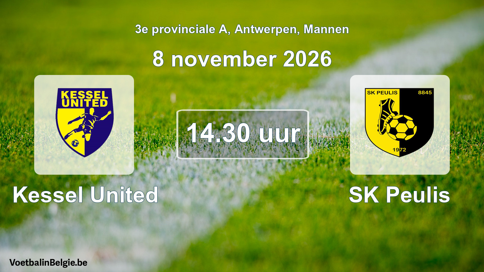 Geplande wedstrijd mannenvoetbal: Kessel United - SK Peulis (8 november 2026)