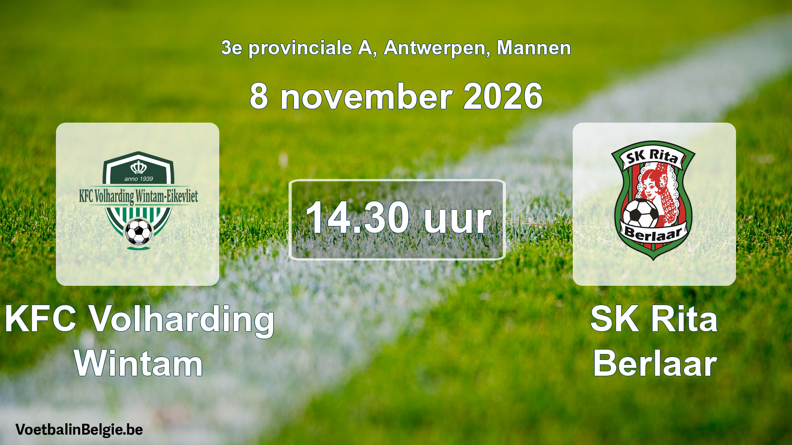 Geplande wedstrijd mannenvoetbal: KFC Volharding Wintam - SK Rita Berlaar (8 november 2026)