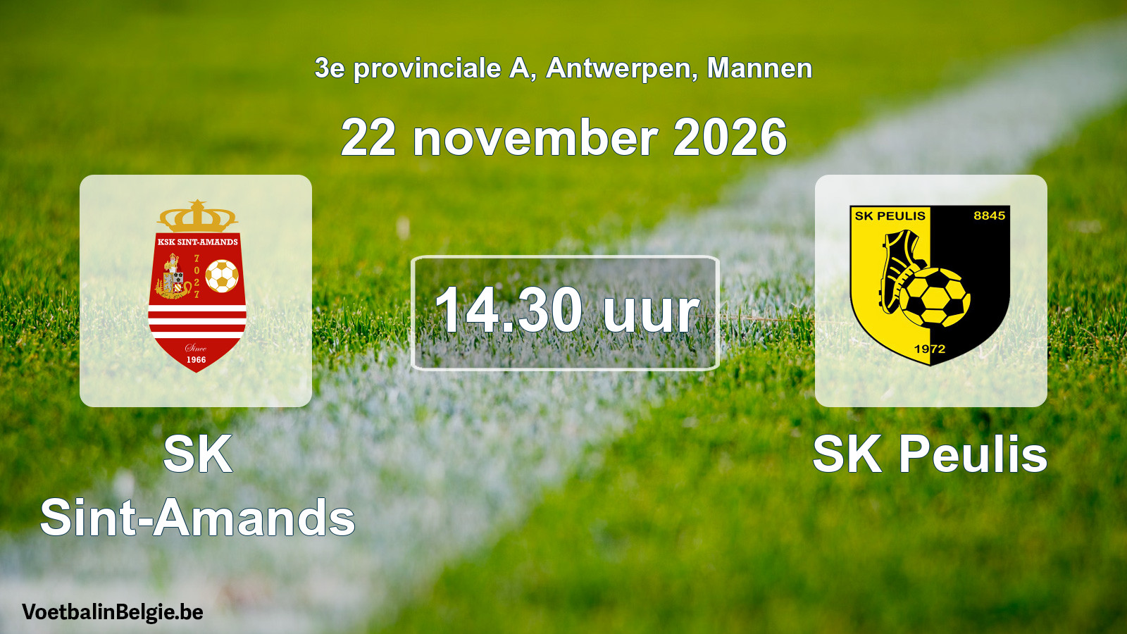 Match prévu football hommes: SK Sint-Amands - SK Peulis (22 novembre 2026)