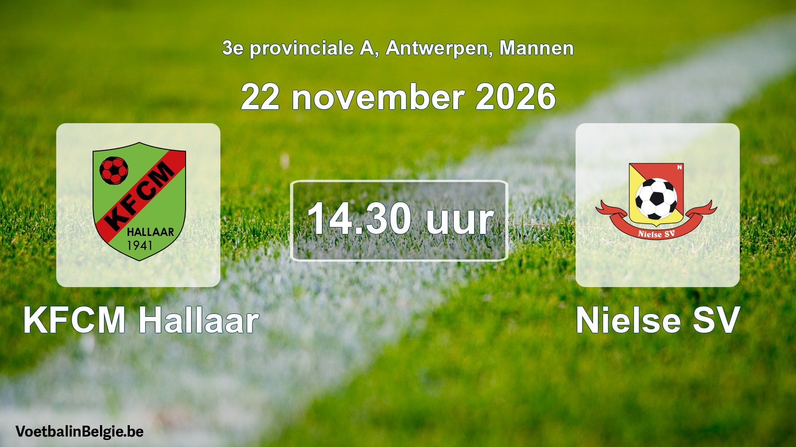 Geplande wedstrijd mannenvoetbal: KFCM Hallaar - Nielse SV (22 november 2026)