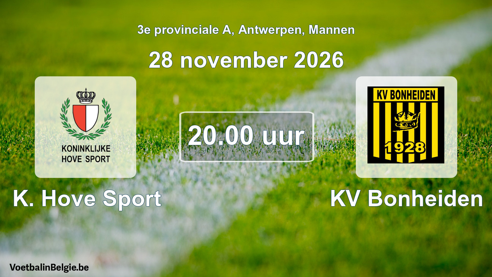 Geplande wedstrijd mannenvoetbal: K. Hove Sport - KV Bonheiden (28 november 2026)