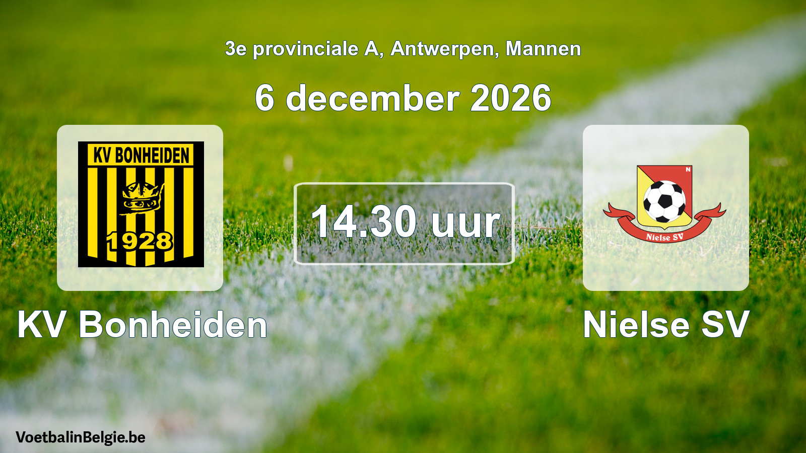 Geplande wedstrijd mannenvoetbal: KV Bonheiden - Nielse SV (6 december 2026)