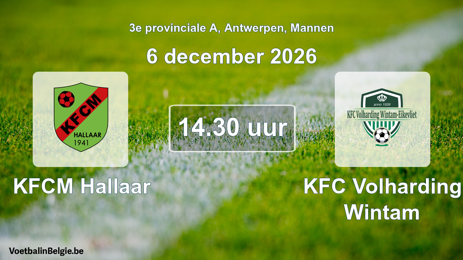 Geplande wedstrijd mannenvoetbal: KFCM Hallaar - KFC Volharding Wintam (6 december 2026)