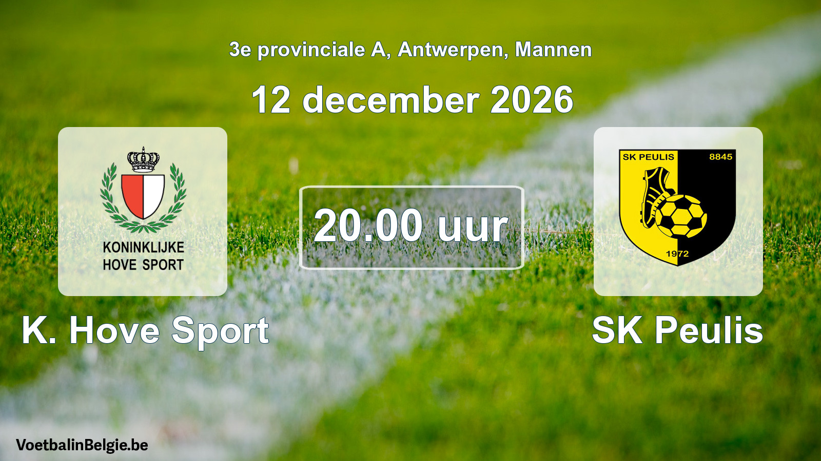 Geplande wedstrijd mannenvoetbal: K. Hove Sport - SK Peulis (12 december 2026)