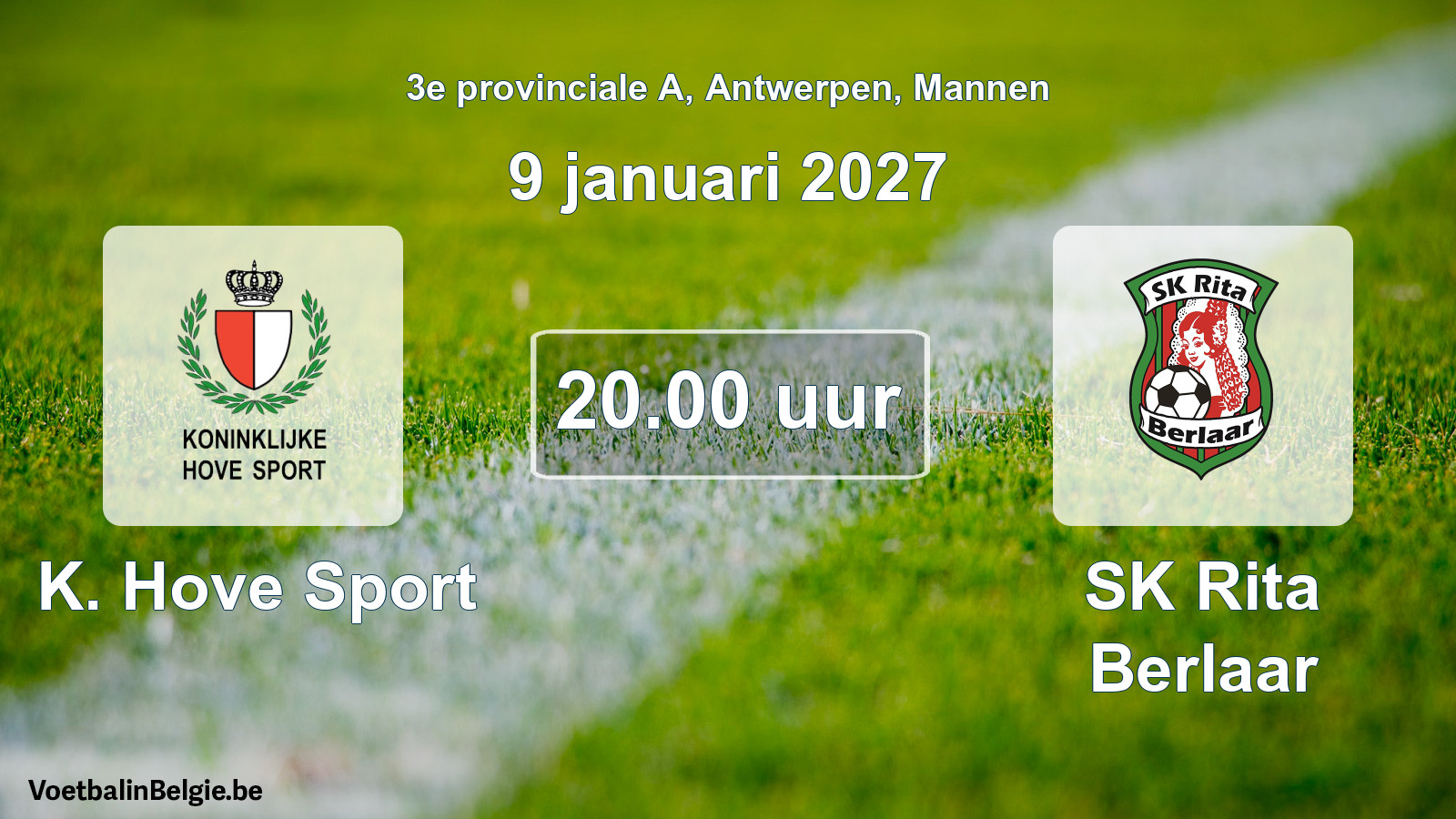Geplande wedstrijd mannenvoetbal: K. Hove Sport - SK Rita Berlaar (9 januari 2027)