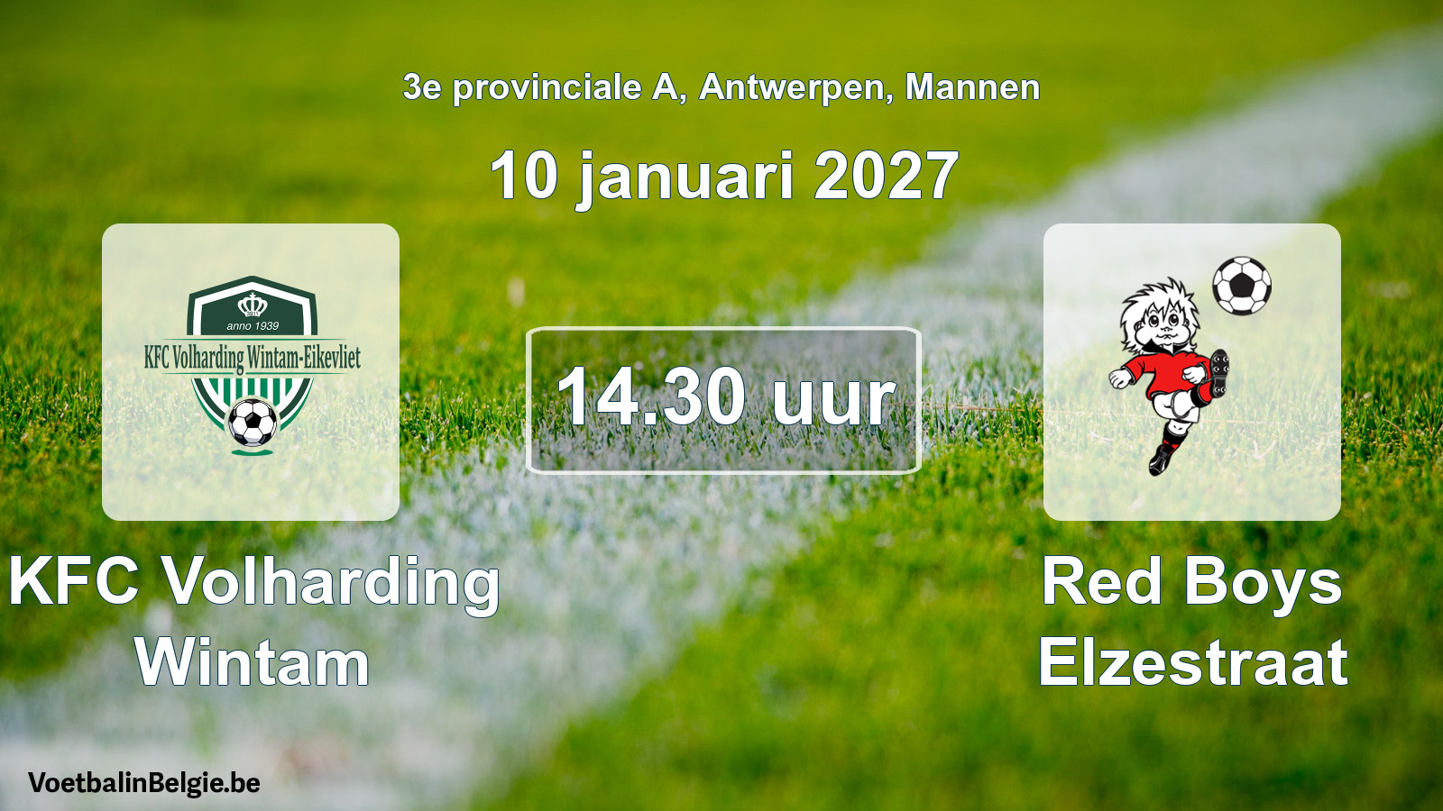 Geplande wedstrijd mannenvoetbal: KFC Volharding Wintam - Red Boys Elzestraat (10 januari 2027)