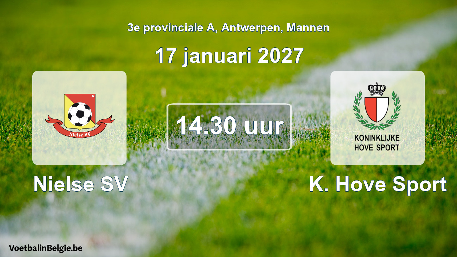 Geplande wedstrijd mannenvoetbal: Nielse SV - K. Hove Sport (17 januari 2027)