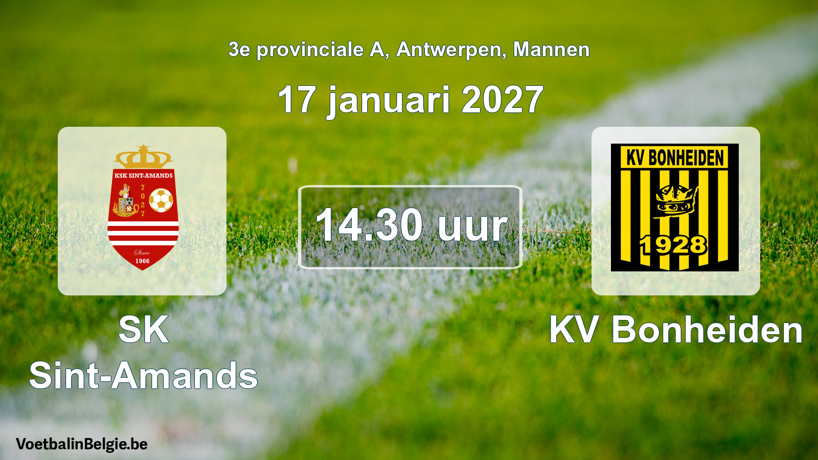 Geplande wedstrijd mannenvoetbal: SK Sint-Amands - KV Bonheiden (17 januari 2027)