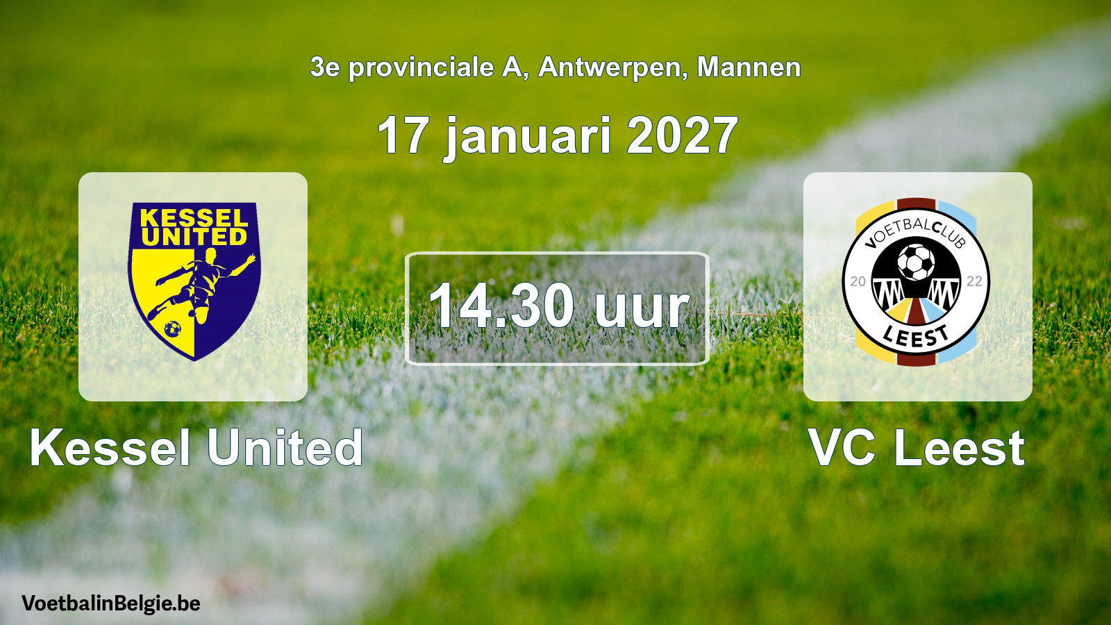 Geplande wedstrijd mannenvoetbal: Kessel United - VC Leest (17 januari 2027)