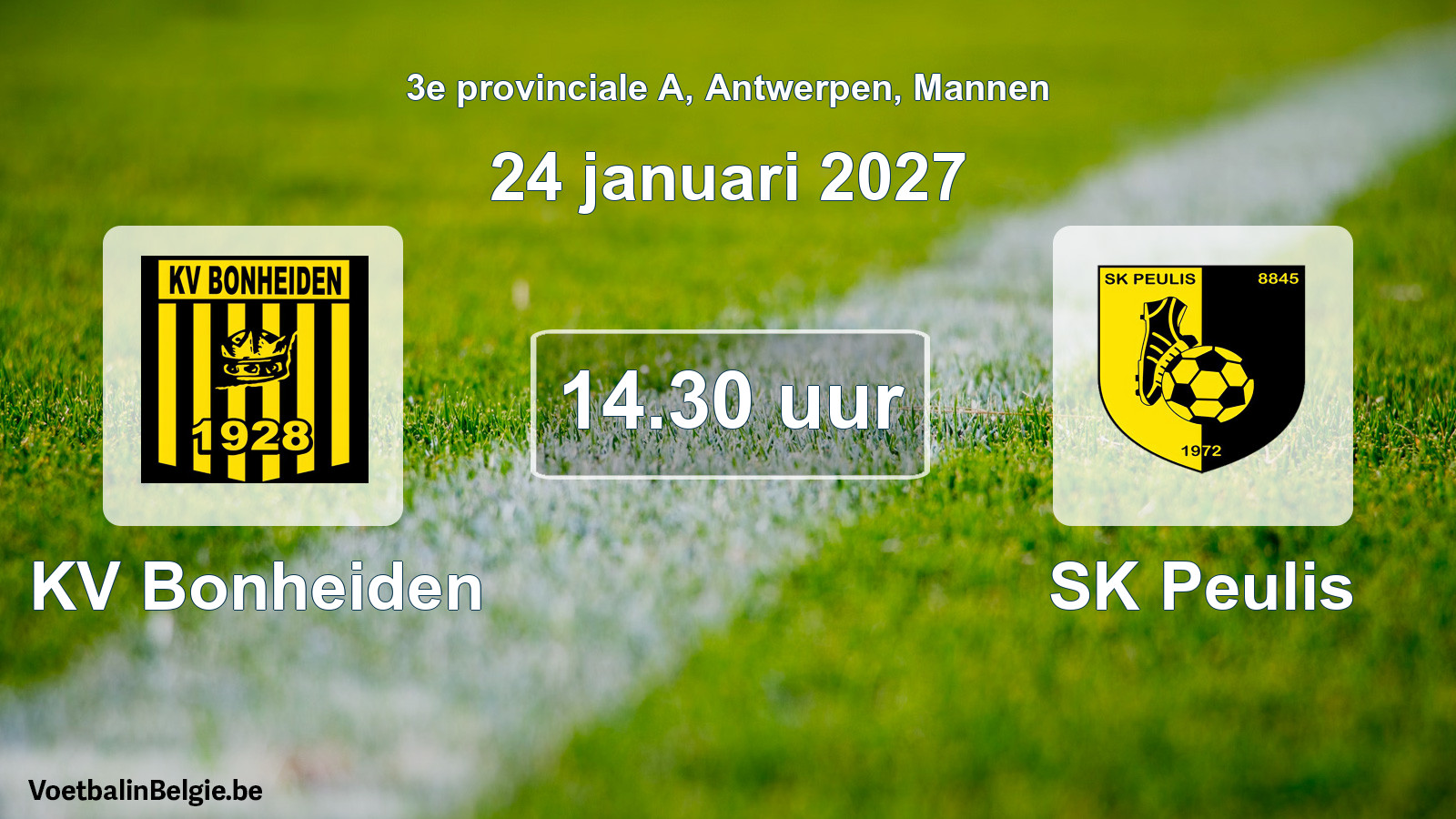 Geplande wedstrijd mannenvoetbal: KV Bonheiden - SK Peulis (24 januari 2027)