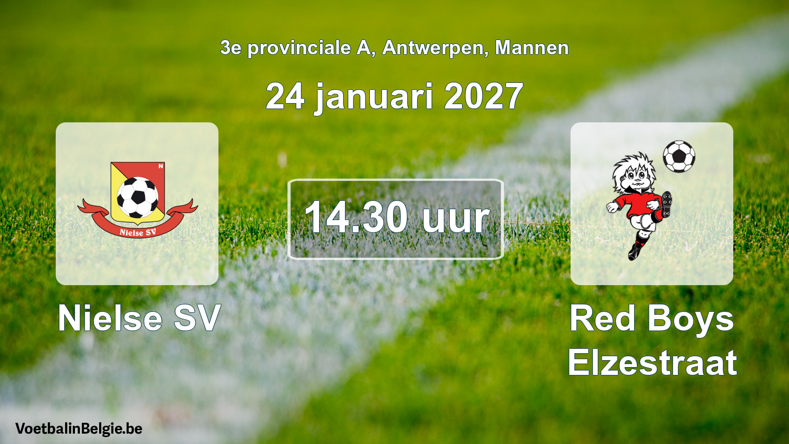 Geplande wedstrijd mannenvoetbal: Nielse SV - Red Boys Elzestraat (24 januari 2027)