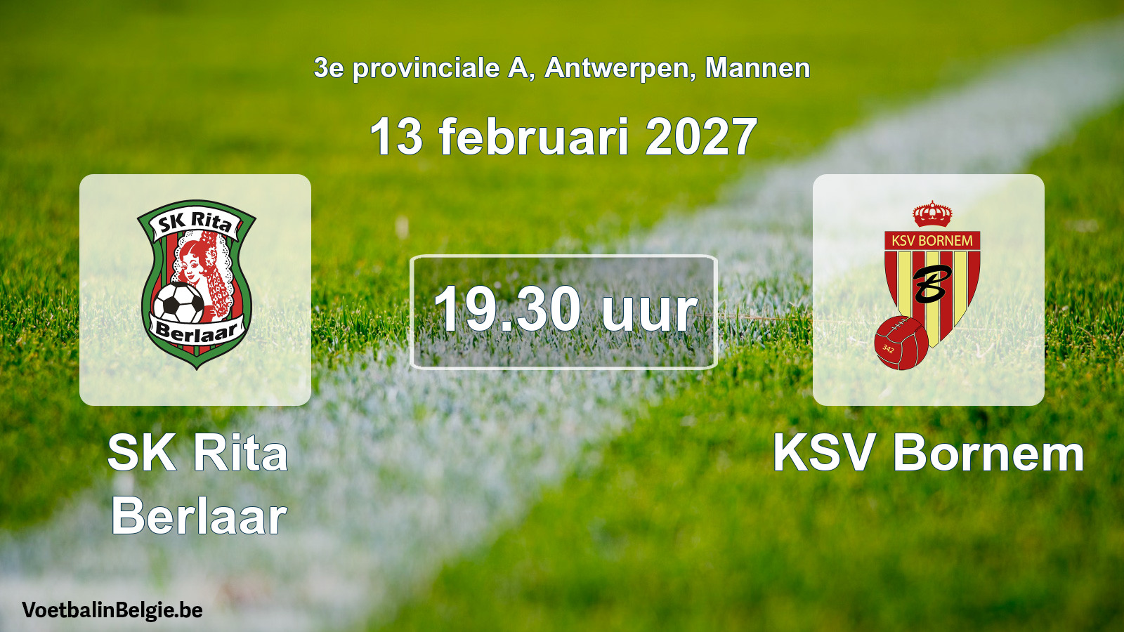 Geplande wedstrijd mannenvoetbal: SK Rita Berlaar - KSV Bornem (13 februari 2027)